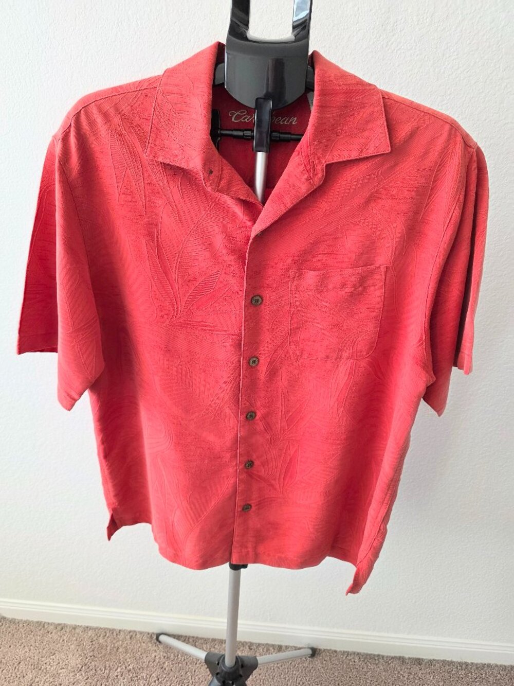CARIBBEAN MENS L TOMATOE RED MODAL AND POLYESTER SHORT SLEEVE SHIRT